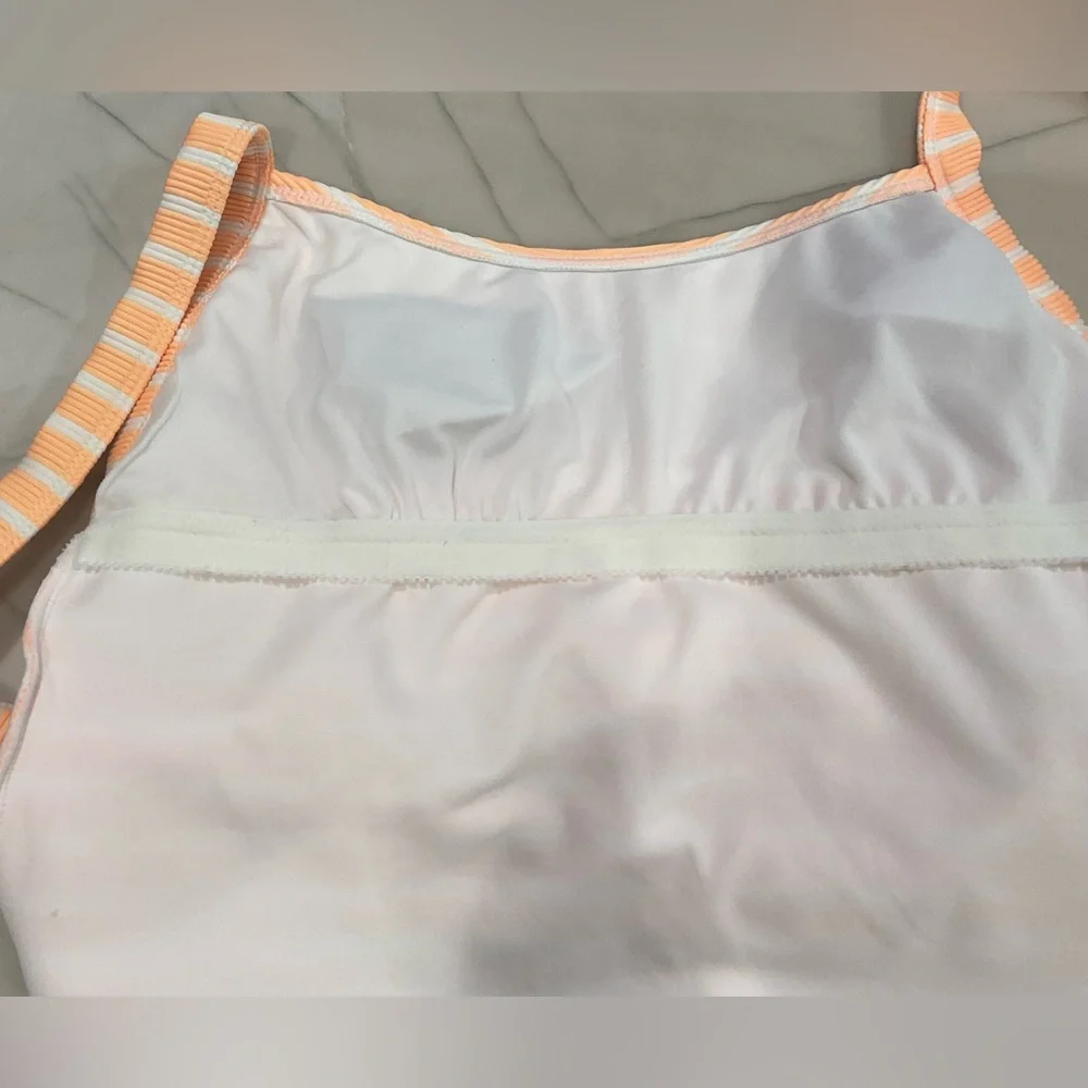 Xhiliration One Piece Swim Suit Peach and white SZ L